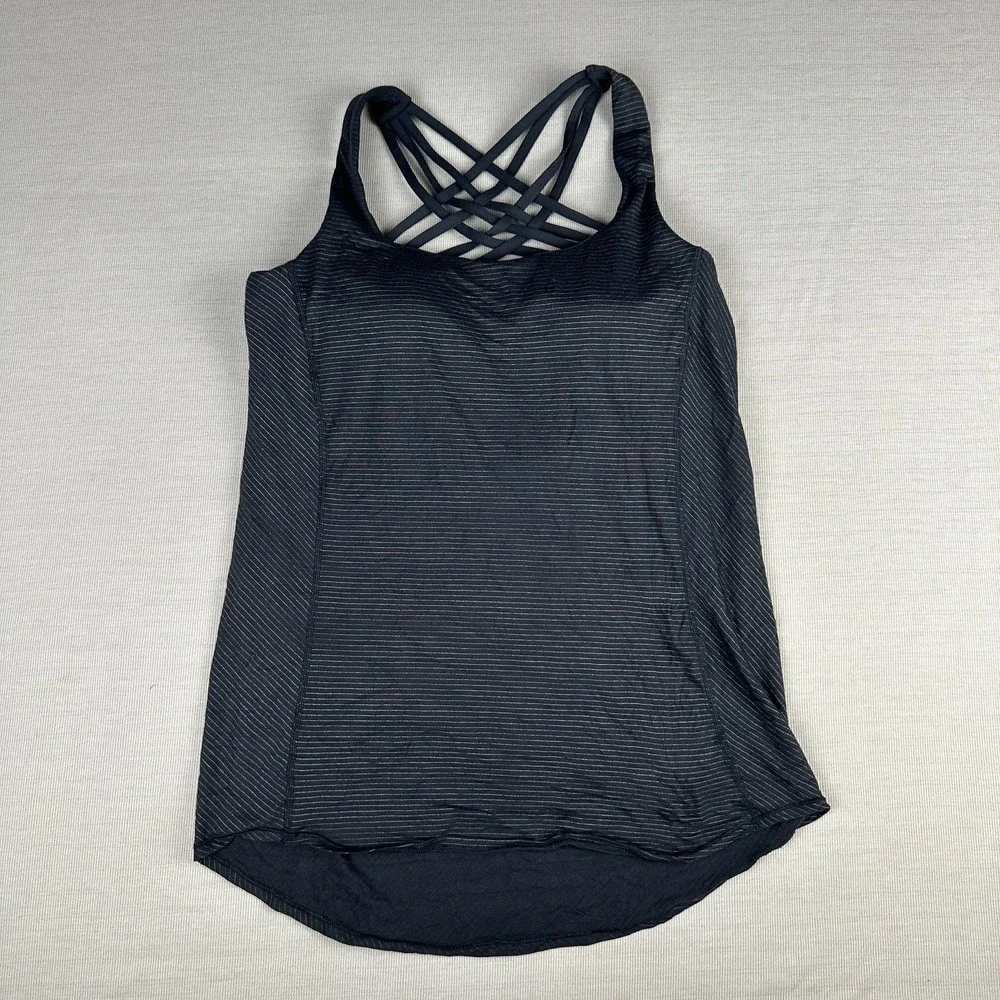 Lululemon Free To Be Wild Tank Built-in Bra Gray Striped Strappy Back Size 6